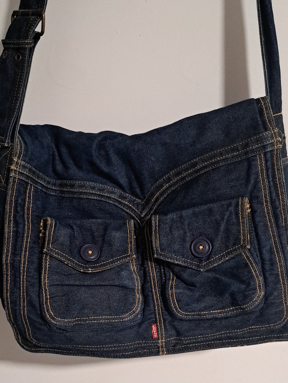 Denim Crossbody Messenger Bag - Navy Blue